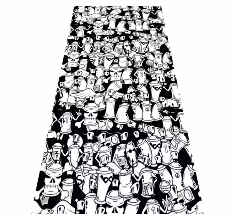 Bedroom carpet featuring black and white spray cans - TenStickers