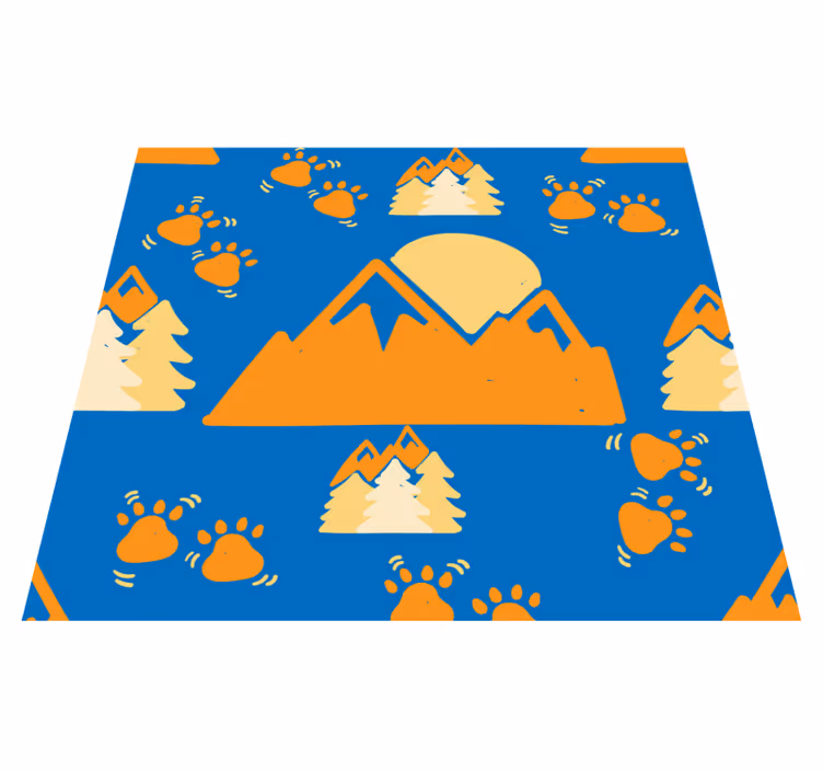 Bedroom carpet with mountain footprints on blue - TenStickers