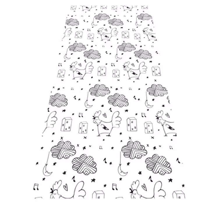 Nordic rug featuring black and white chickens - TenStickers