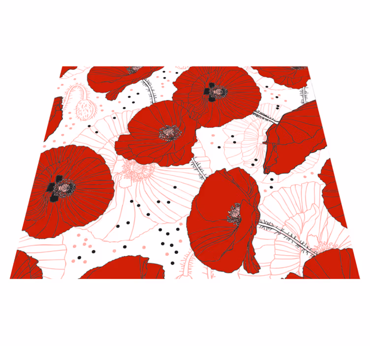 Nature rug with floral drawing and red flowers - TenStickers