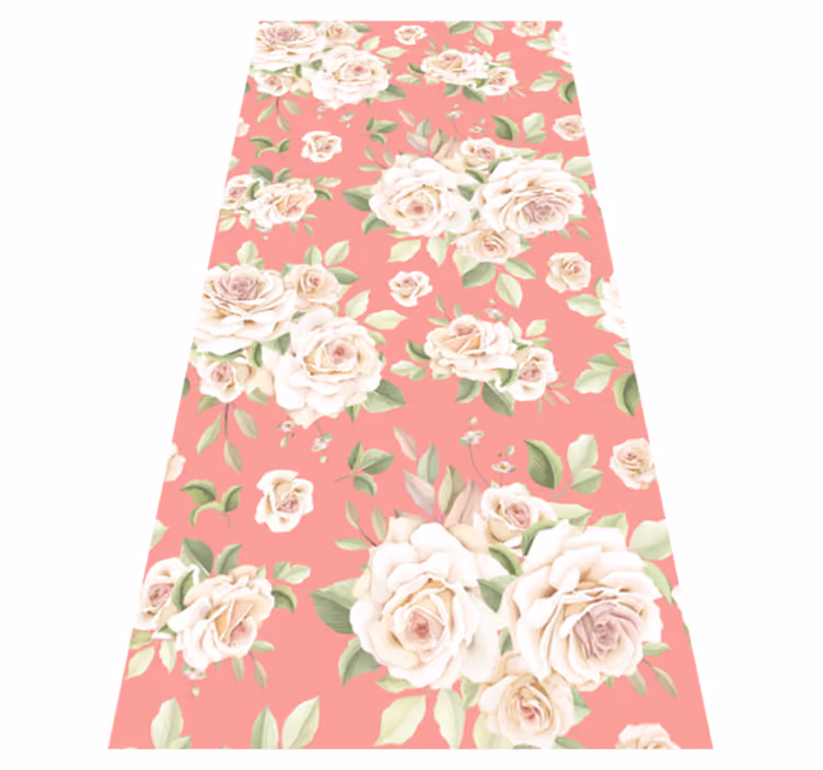Nature rug with vintage pink roses on white - TenStickers