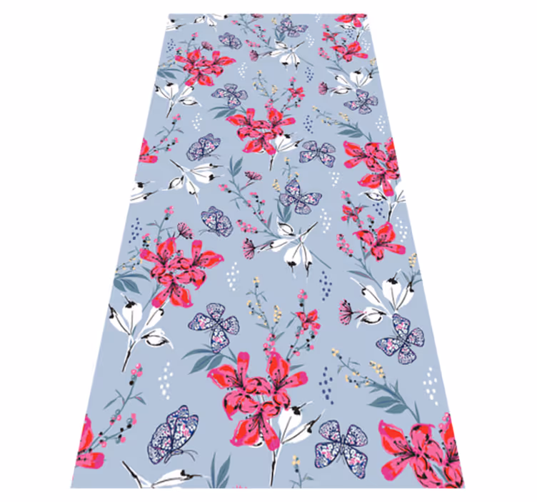 Nature rug abstract red flowers and butterflies - TenStickers