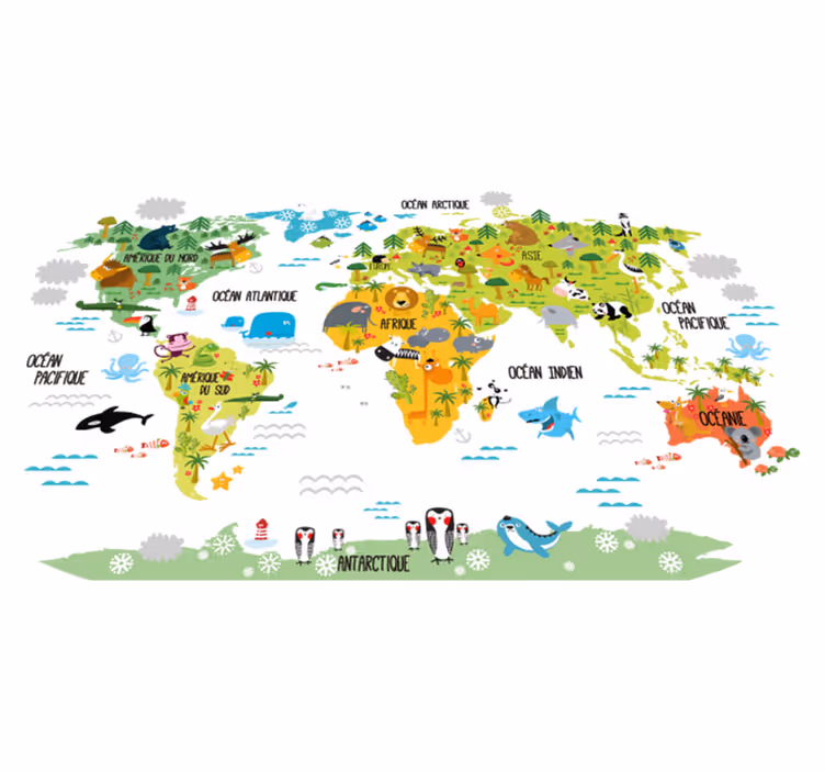 Map rug animal world map for kids - TenStickers
