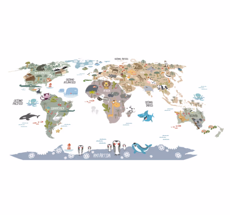 Map rug pastel animal kids design - TenStickers