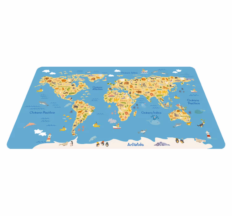 Map rug world map with wildlife - TenStickers