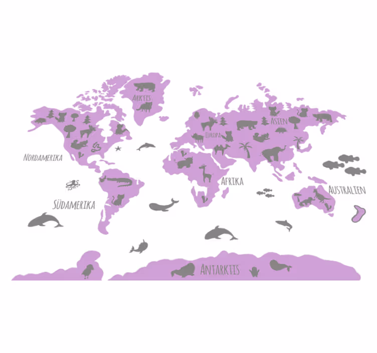 Map rug with pink and grey abstract animals - TenStickers