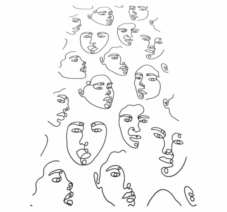 Modern rug with line art faces design - TenStickers