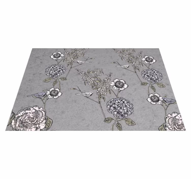 Vintage rug with grey twigs and birds design - TenStickers