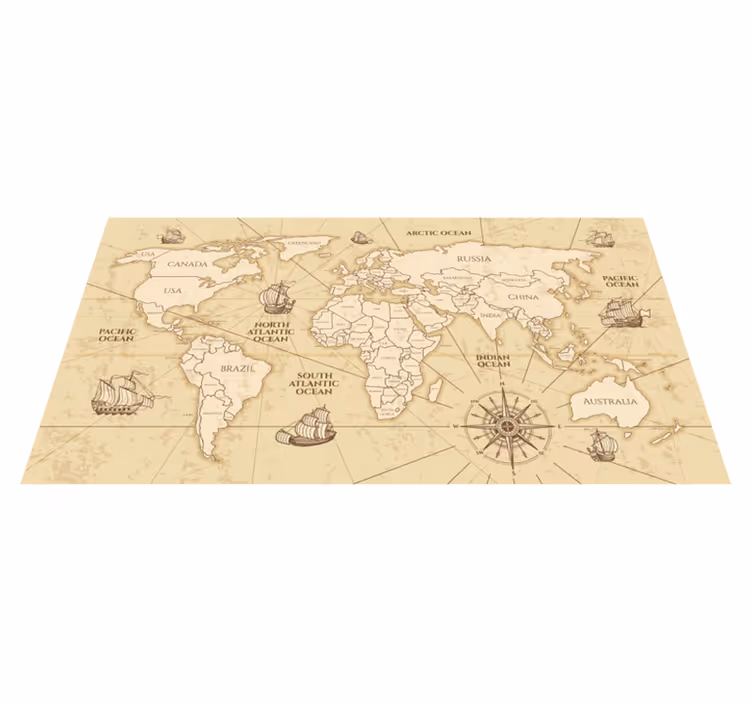 Map rug retro world map sepia design - TenStickers