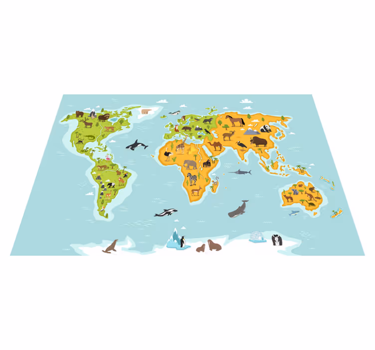 Map rug world map with flora and fauna design - TenStickers
