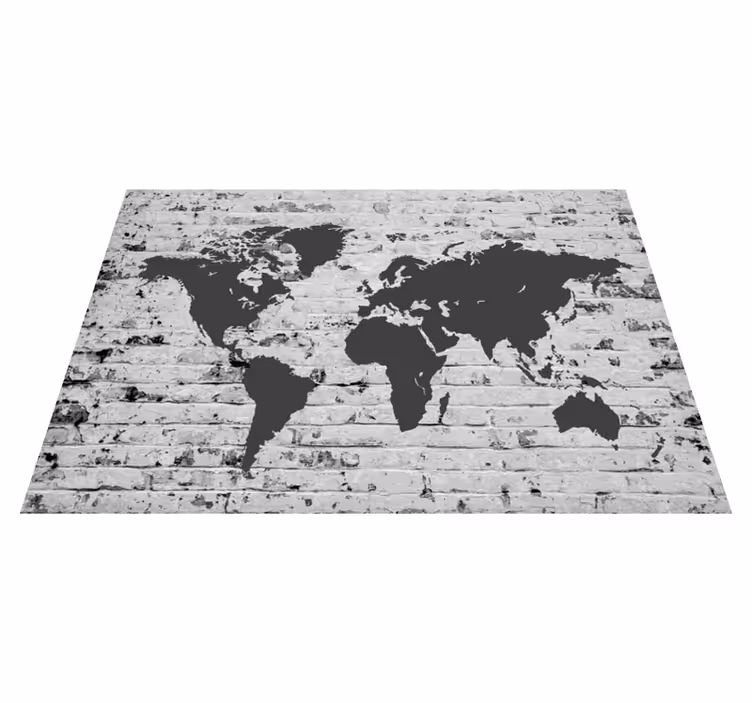 Map rug white brick world map wall mural - TenStickers
