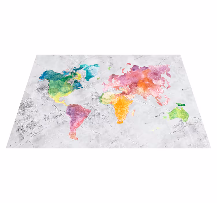 Map rug with stone look, colorful world design - TenStickers