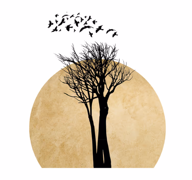 Floral rug with tree silhouette and birds - TenStickers