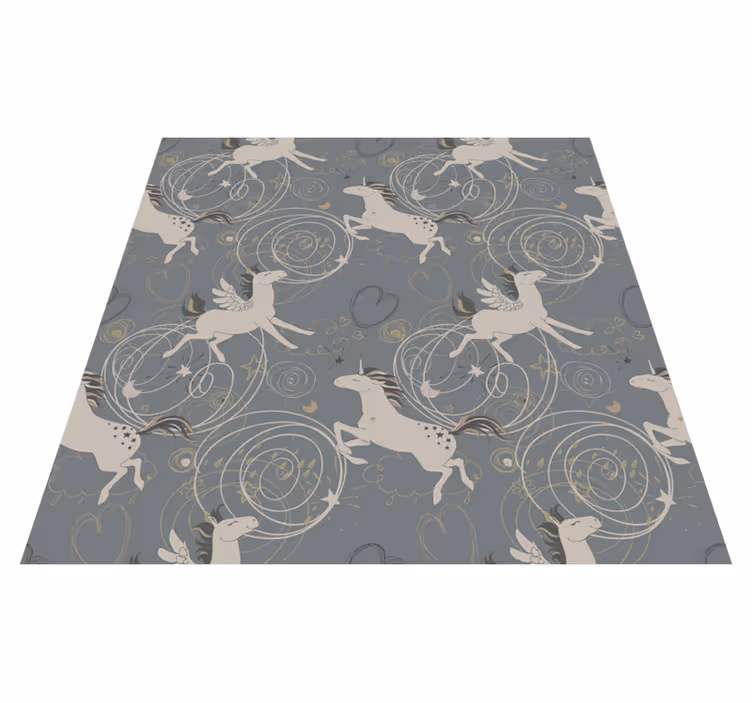 Kids carpet featuring pegasus unicorns on dark background - TenStickers