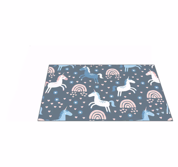 Kids carpet featuring pink rainbows and white unicorns - TenStickers