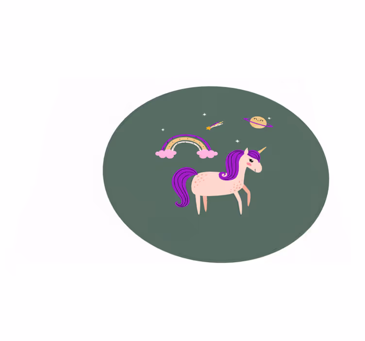Kids carpet featuring artistic unicorns on green - TenStickers