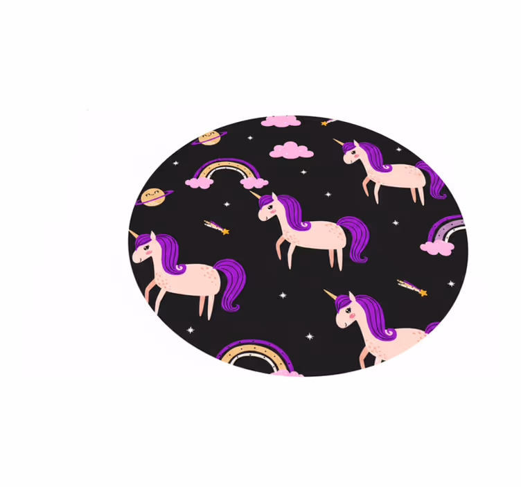 Kids carpet featuring artistic unicorns on dark background - TenStickers
