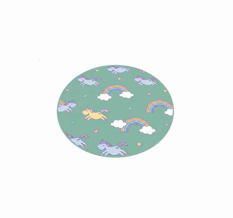Kids carpet teal background with unicorns and rainbows - TenStickers