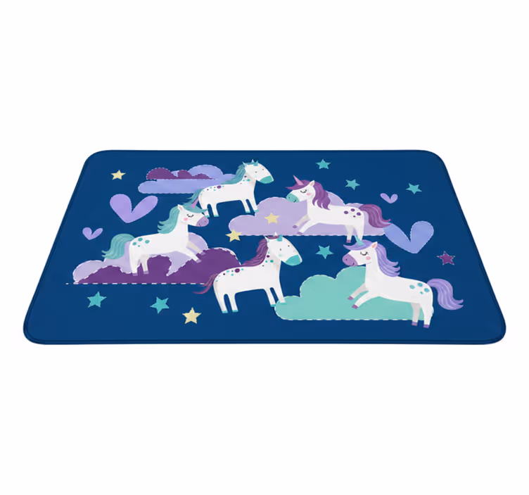 Kids carpet featuring cute unicorns, clouds, and stars - TenStickers