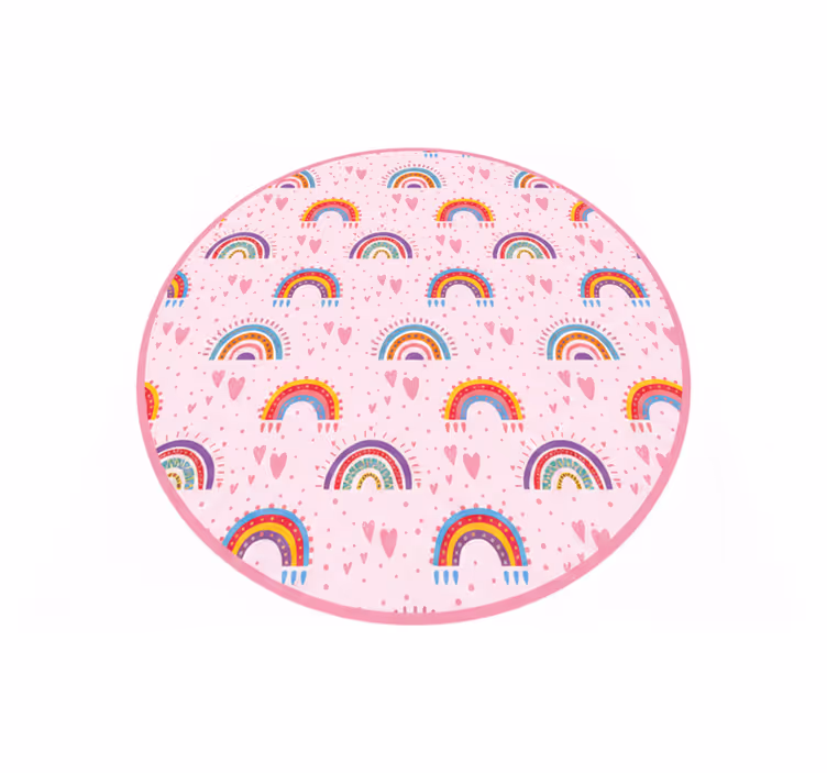 Kids carpet with pink dots and colorful rainbows - TenStickers