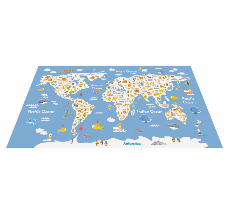 Map rug with white fauna for kids - TenStickers