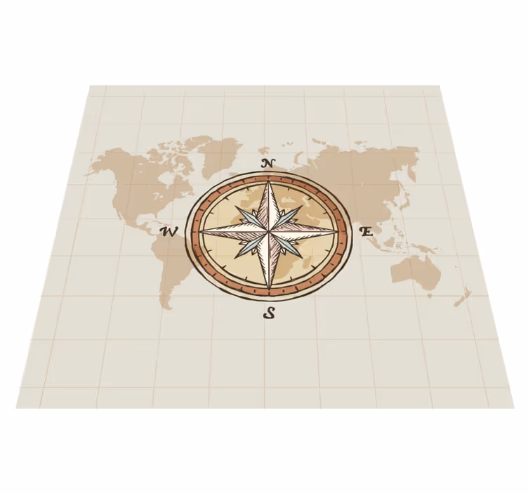 Map rug with vintage cartography and compass design - TenStickers