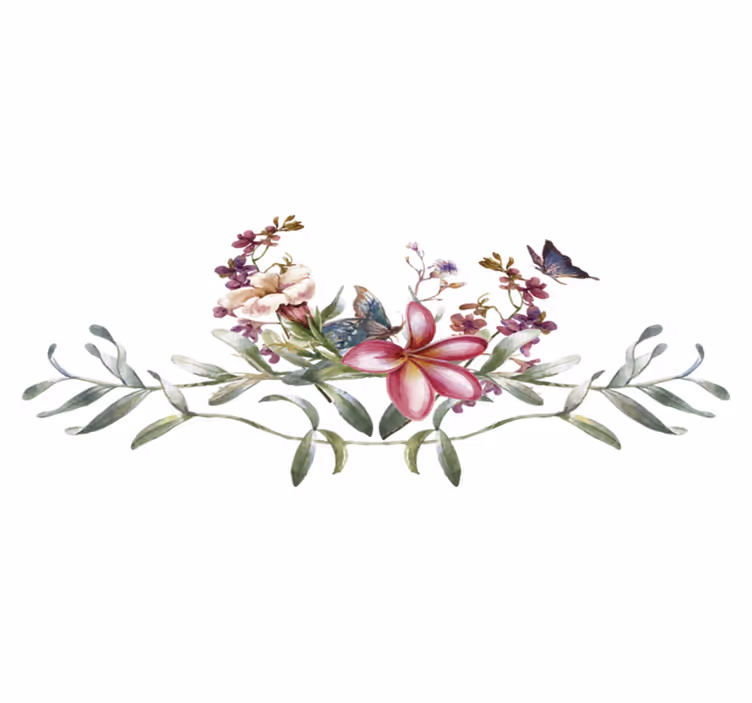 Entrance hall rug watercolor butterfly & flowers - TenStickers