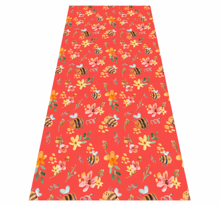 Living room rug with retro bees and flowers design - TenStickers