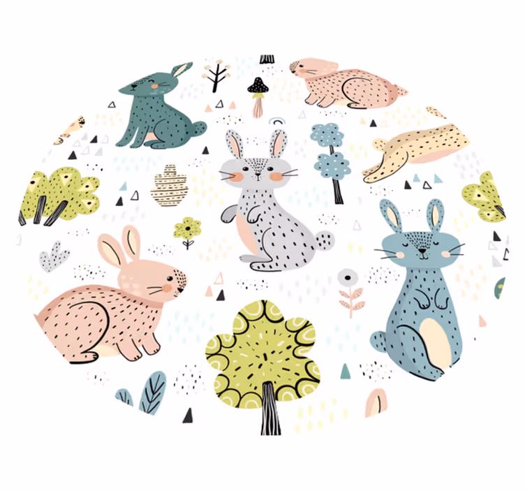 circular bunny illustrative nursery rug - TenStickers