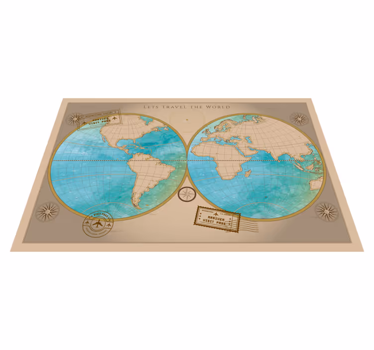 Fantastic vintage frame world map vinyl rug - TenStickers