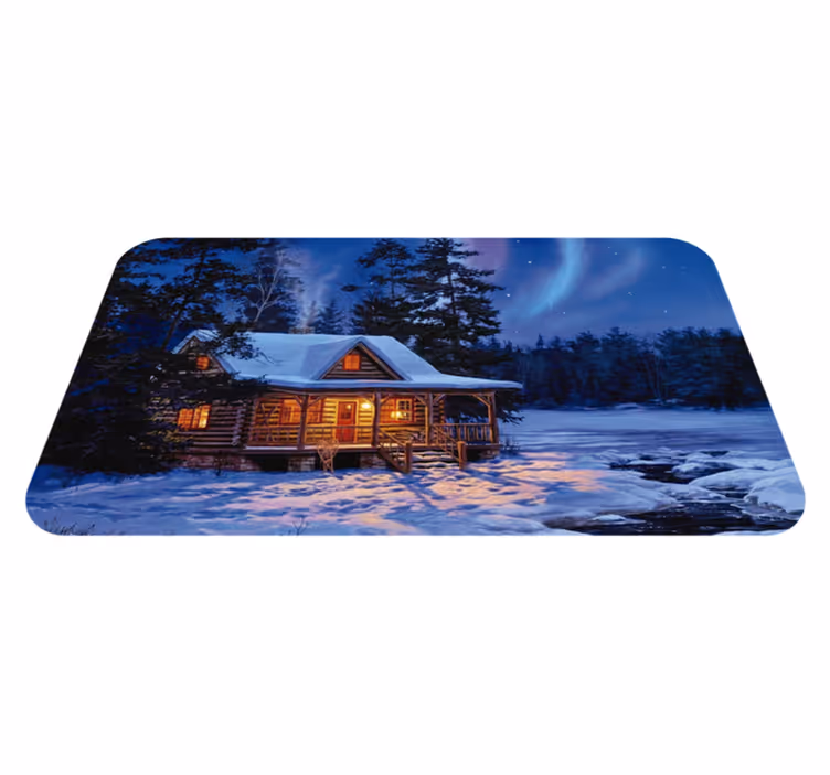 Winter Cabin Scene christmas rug - TenStickers