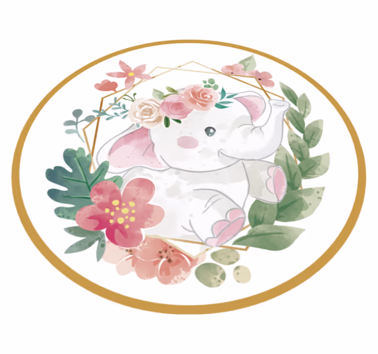 Floral Elephant Circular kids carpet - TenStickers