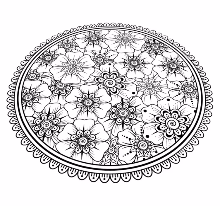 circle black mandala tile carpet - TenStickers