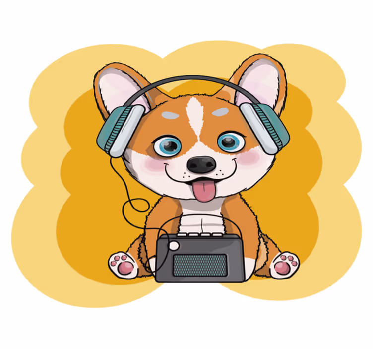 Puppy Headphones Illustration kids rug - TenStickers