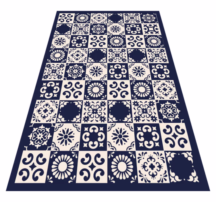 kitchen vinyl rug blue squares tile - TenStickers