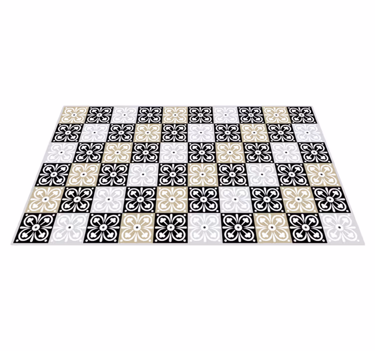 Black white and beige tile vinyl carpet - TenStickers