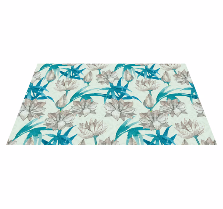 Japanese blue and white flowers floral rug - TenStickers