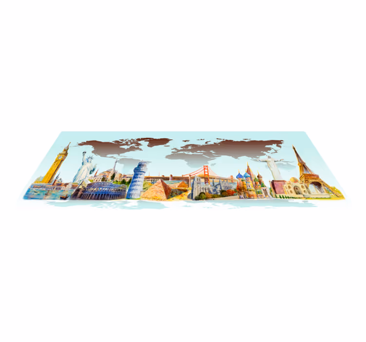 Colorful Landmarks Collage map rug - TenStickers