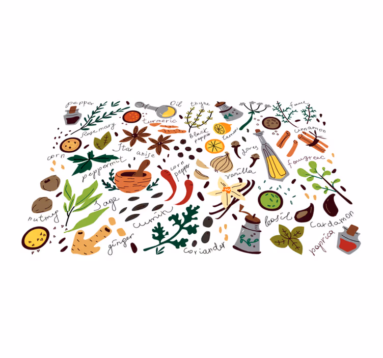 Spices Illustration Design kitchen mat - TenStickers