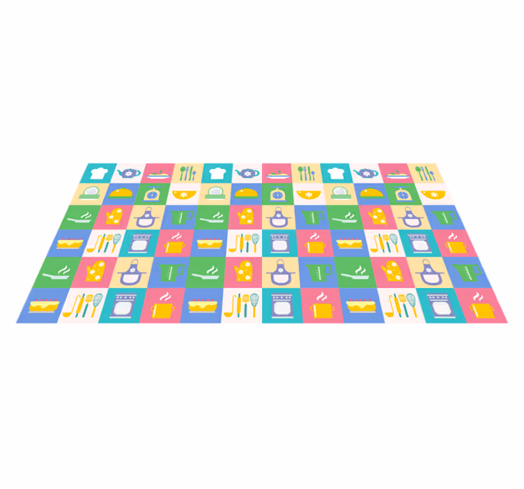 Vibrant Kitchen Symbols kitchen mat - TenStickers