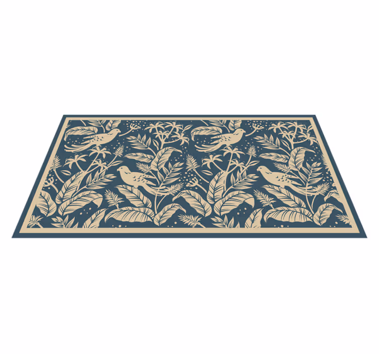 Blue and golden design floral rug - TenStickers