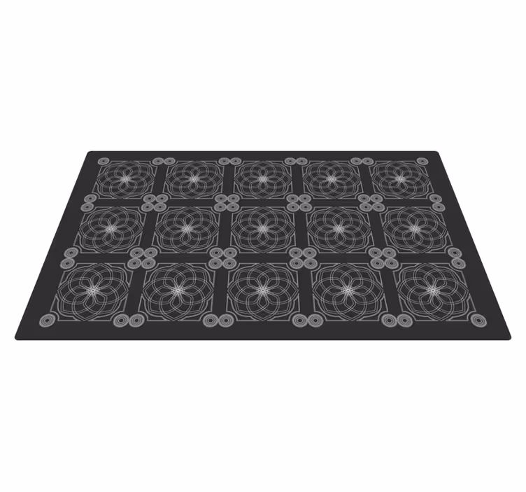 Geometric Floral Patterns black rug - TenStickers