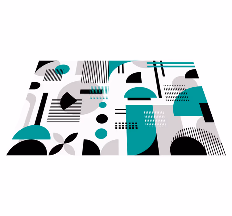 Turquoise geometric shapes modern rug - TenStickers