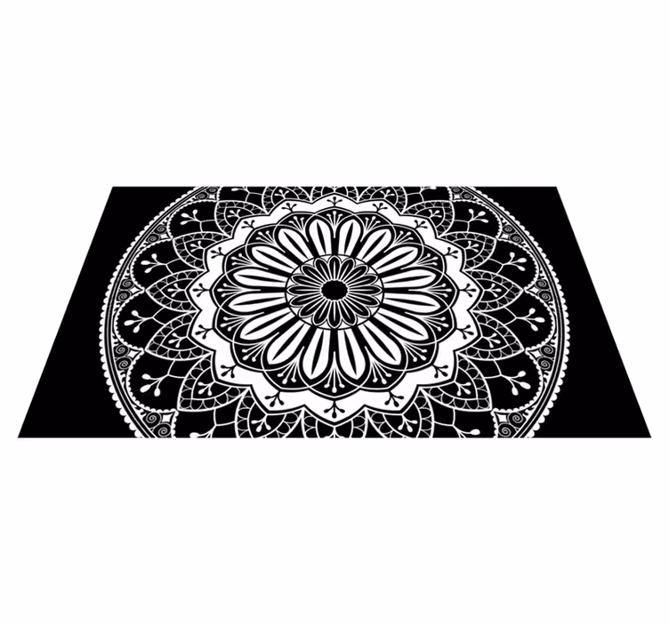 Black botanical motif mandala rug - TenStickers