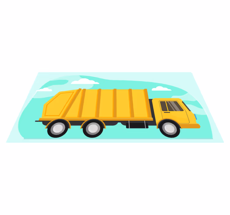 Yellow garbage truck kids vinyl rug - TenStickers