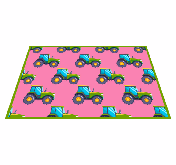 Tractors on pink background kids carpet - TenStickers