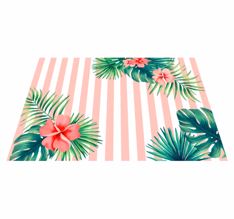 Tropical leaves with stripes floral rug - TenStickers