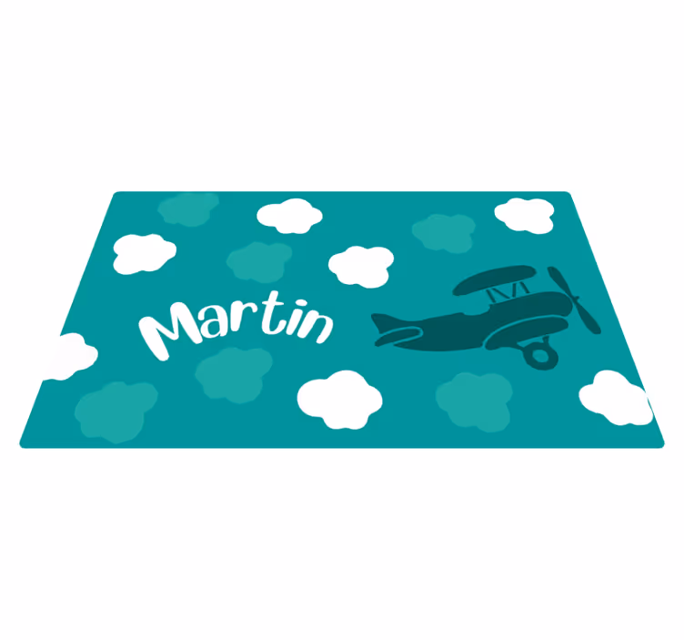 Clouds and airplane with name kids rug - TenStickers