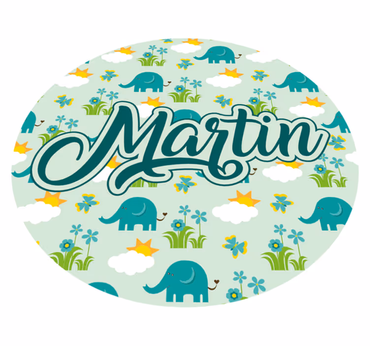 Elephants and flowers with name kids rug - TenStickers