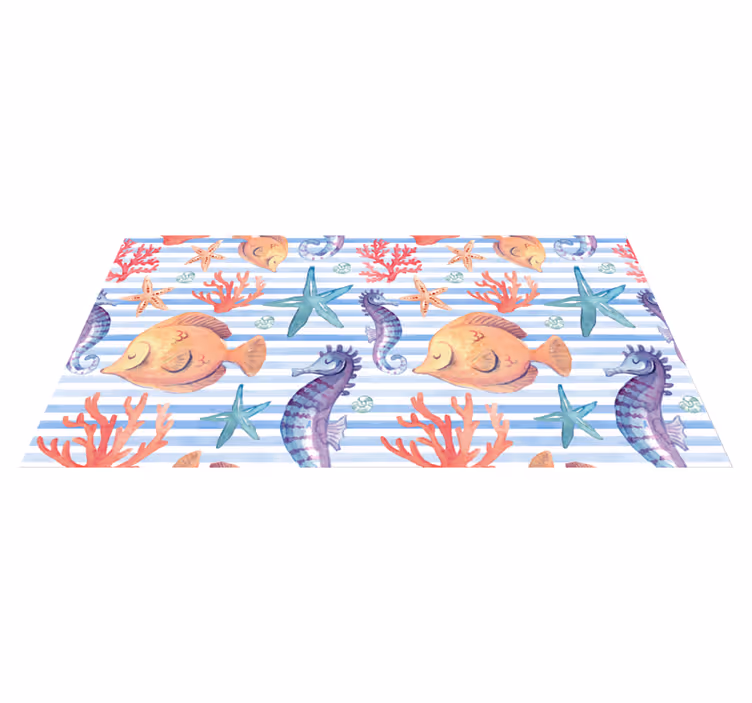 Sea life watercolor animal rug - TenStickers